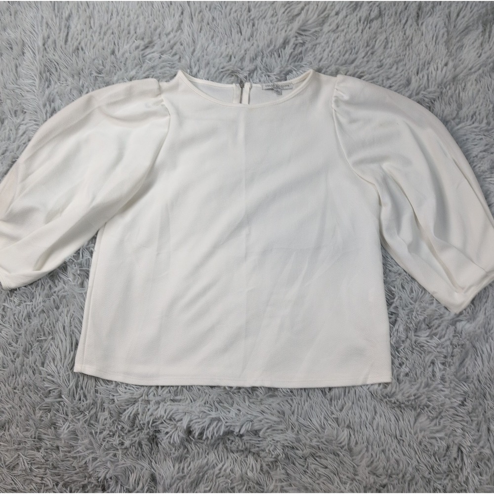 Green Envelope Shirt Womens M White Blouse Top Back Zip Los Angeles Comfort